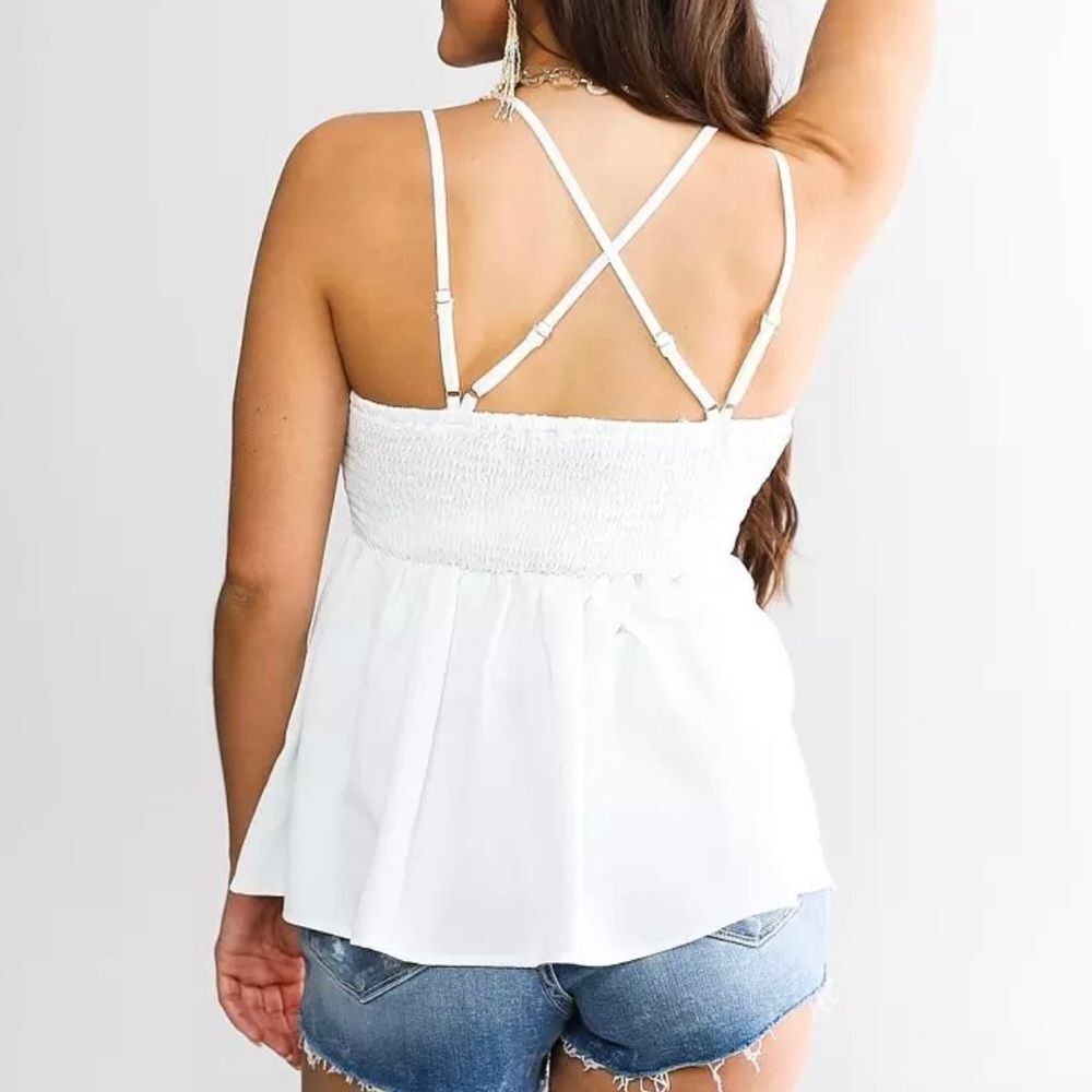 WILLOW & ROOT Crochet Peplum Tank Top in White - Picture 3 of 4